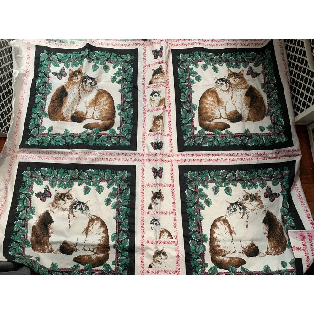 Vintage Springs Industries Cotton Fabric Panels Cats Butterflies 8 Large Panel S